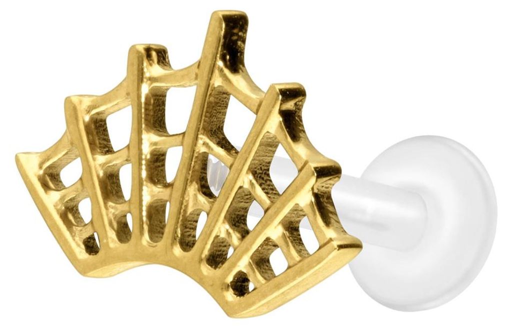 Ohrpiercing, Nasenpiercing PTFE Labret mit Innengewinde + Titan-Aufsatz SPINNENNETZ Gold Stablänge: 8mm | Stabstärke: 1,6mm
