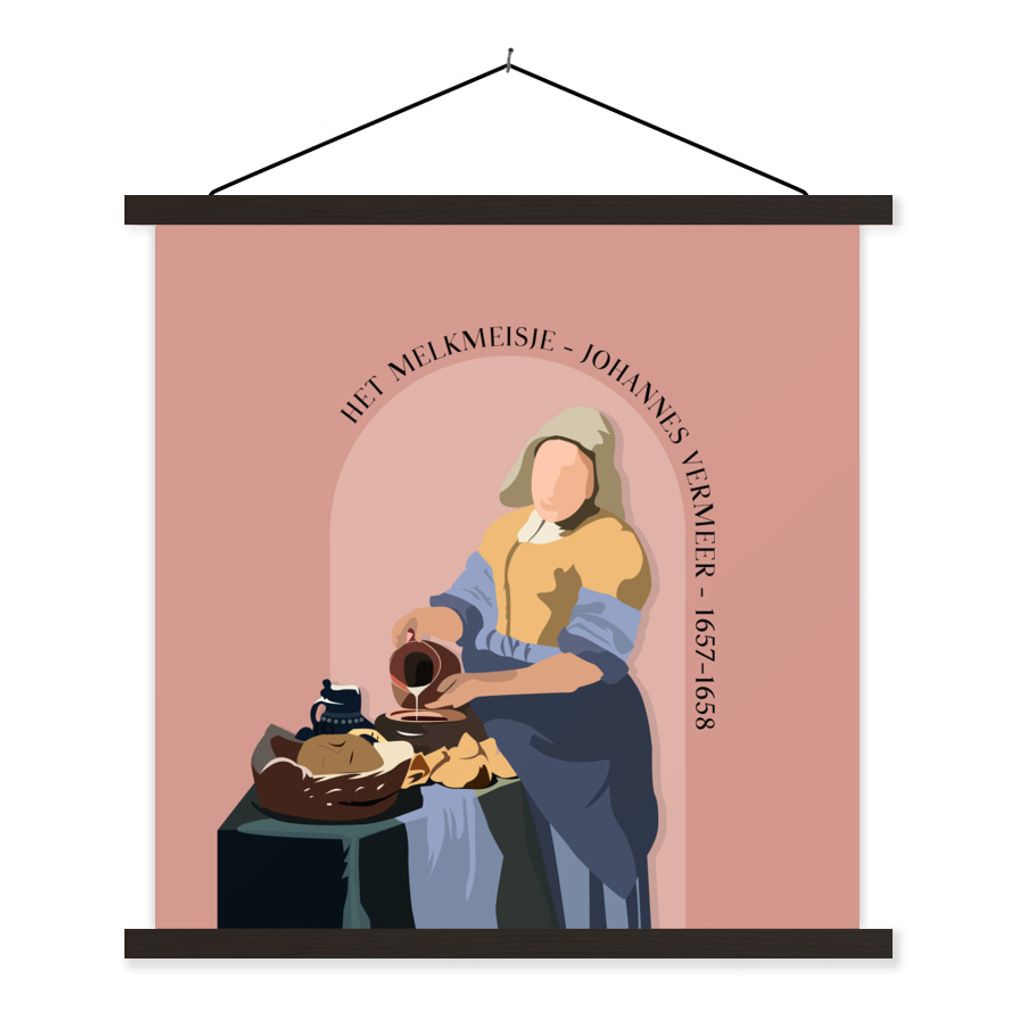 MuchoWow Textilposter Pastell - Milchmädchen - Rosa - Alte Meister 90x90 cm mit schwarzem Rahmen - Magnetisches