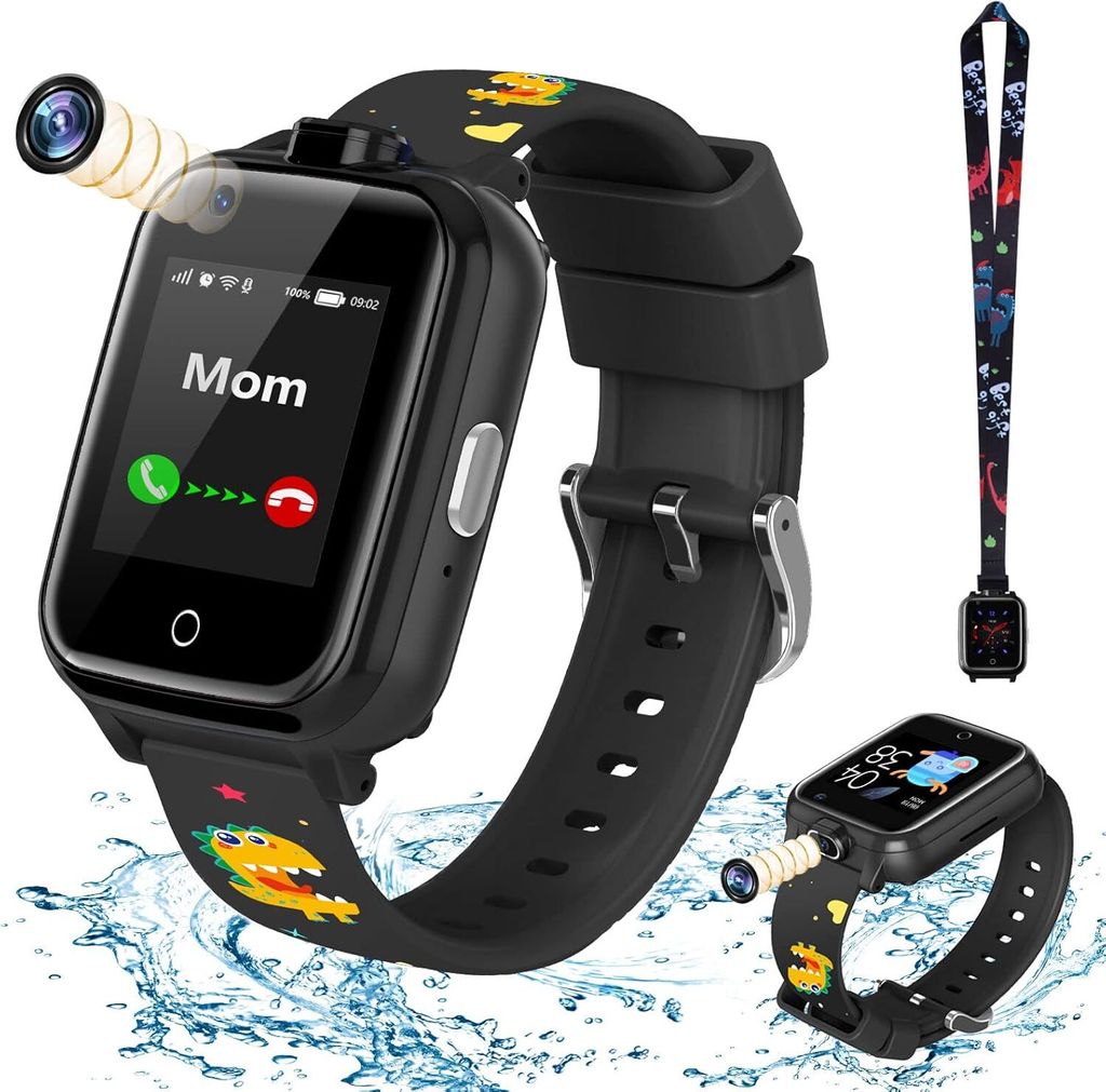 4G Kinder-Smartwatch mit Zwei Kameras, GPS-Tracker, SOS-Anruf für Kinder, Schüler im Alter von 4–12 Jahren, Geburtstagsgeschenke, Schultag (sch...
