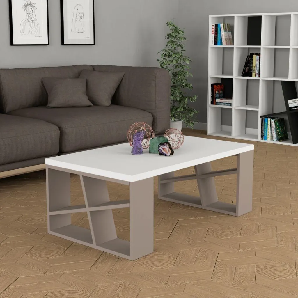 Tavolino da salotto Honey Bianco e Tortora 105x60cm | Design Moderno