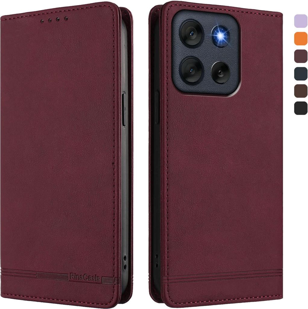Hülle für Motorola Moto G56, Retro Kunstleder Ständer Klapphülle mit Kartenfächer und Magnetische Rot