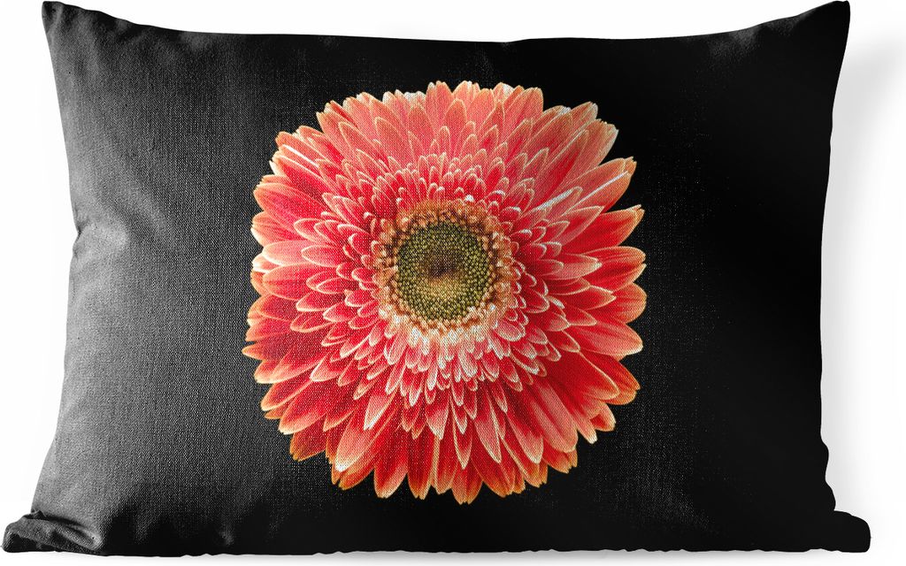 MuchoWow Outdoor Kissen - Eine orangefarbene Gerbera-Blüte vor schwarzem Hintergrund - 60x40 cm - Wetterfest - Lounge Kissen - Zierkissen - Kiss...