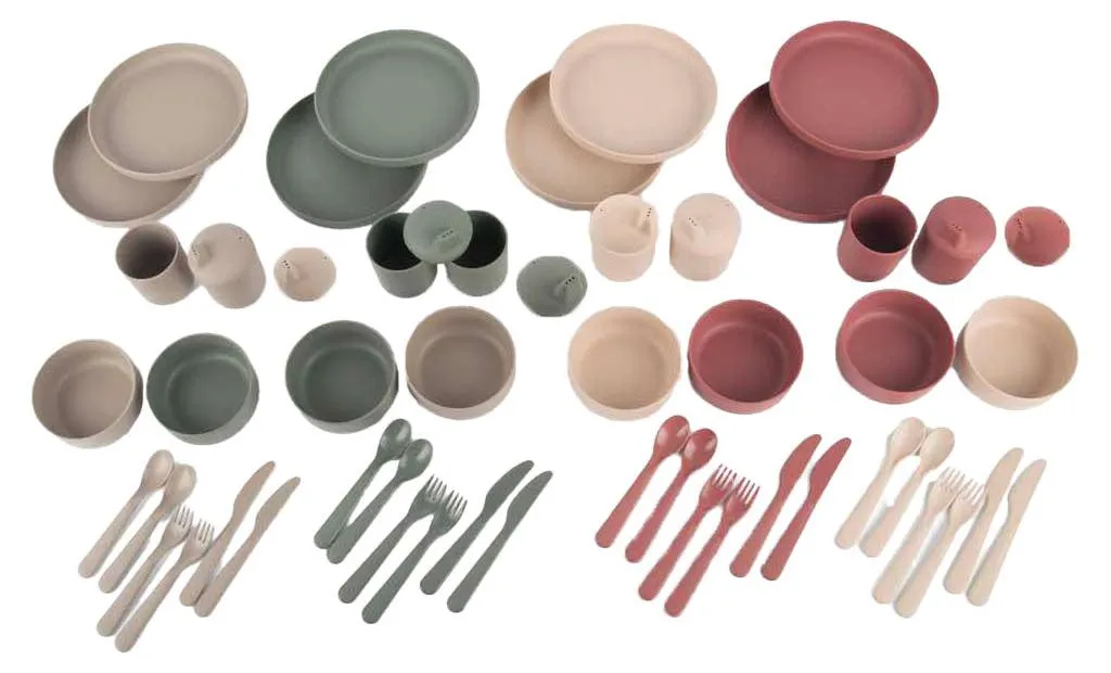Service de vaisselle pour enfant en bioplastique 56 pièces colorées