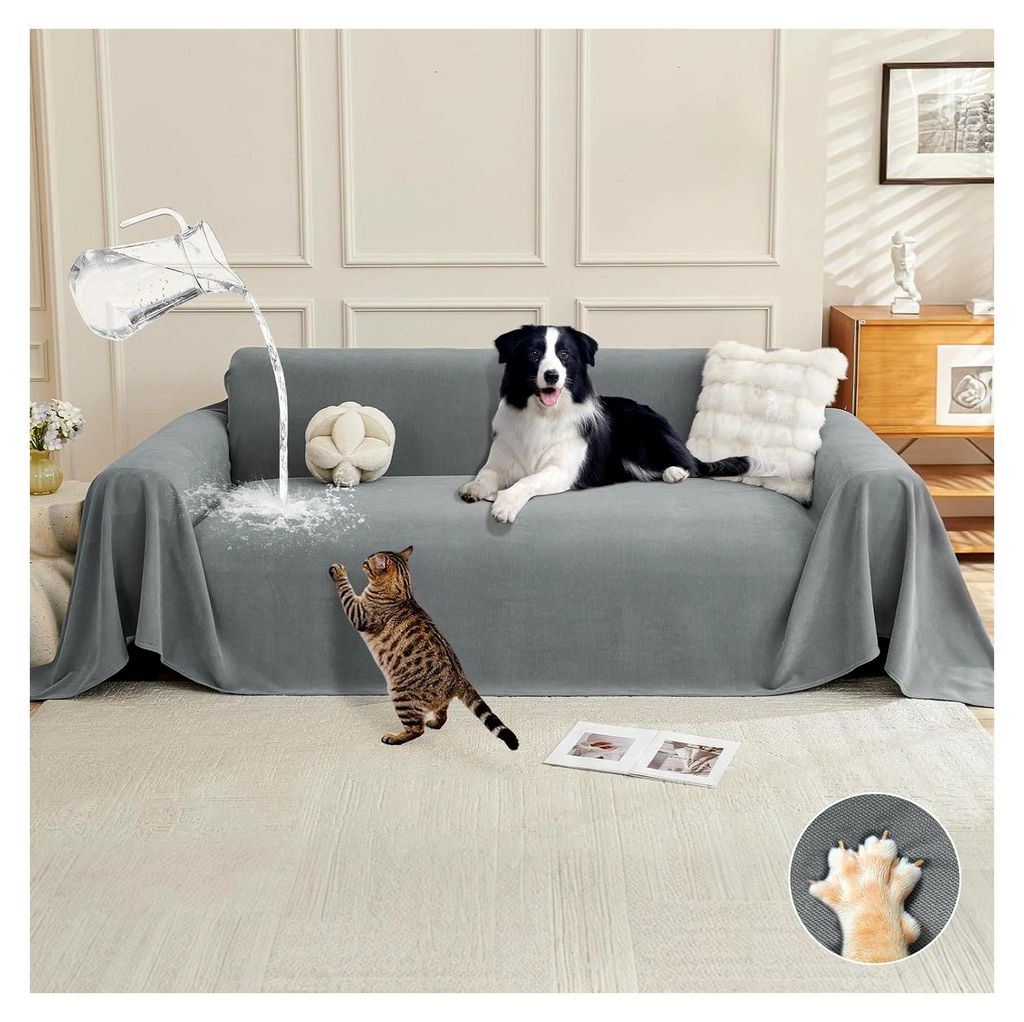 Wasserdichter Sofaüberzug, Sofaschutz für Katzen, Chenille Couchüberzug, Schutzdecke für Ecksofas, L-förmiger Sofabezug, Weicher und Bequemer ...