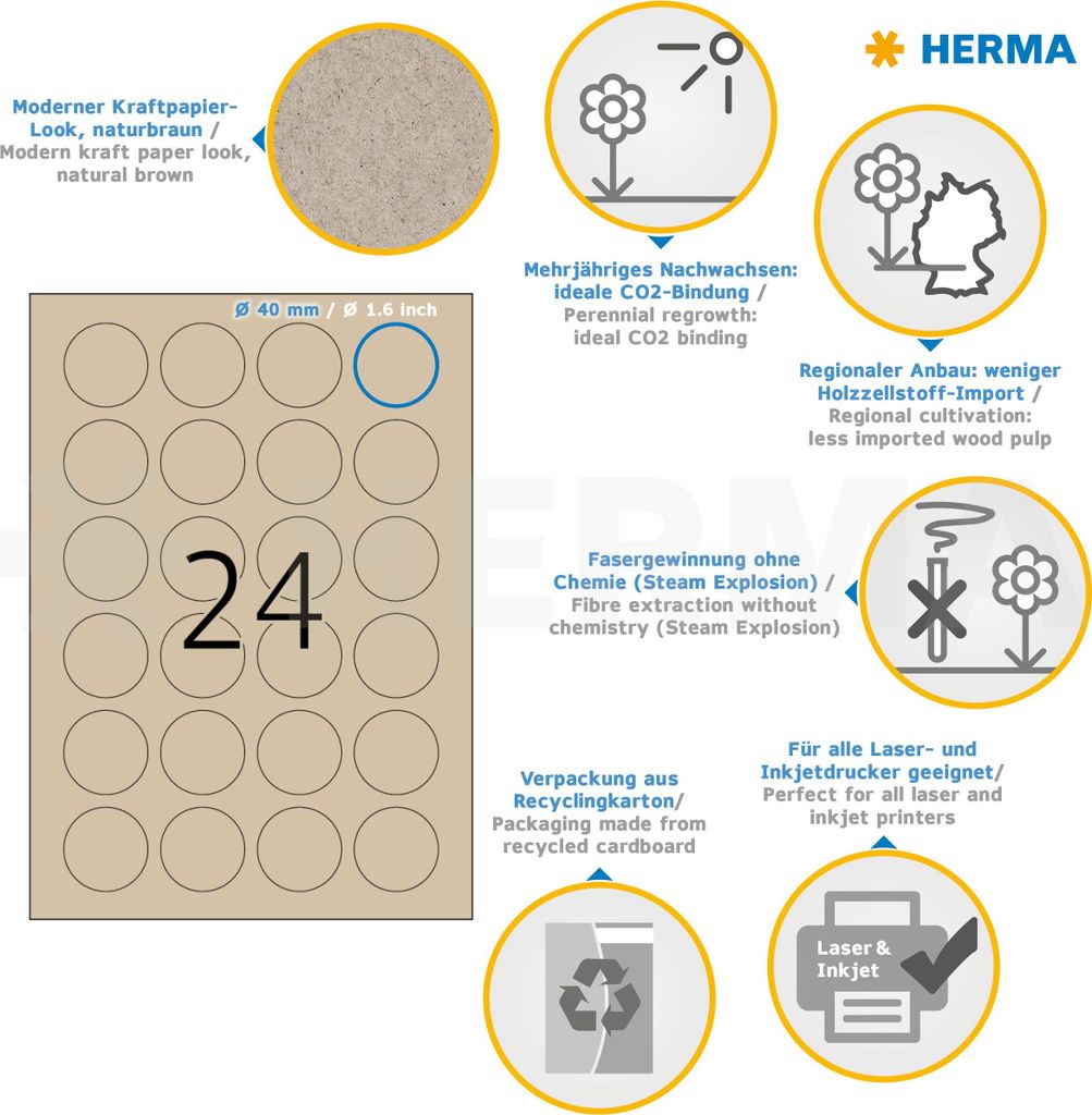 HERMA Etiketten aus Silphie-Papier Durchmesser: 40 mm Produktbild 3
