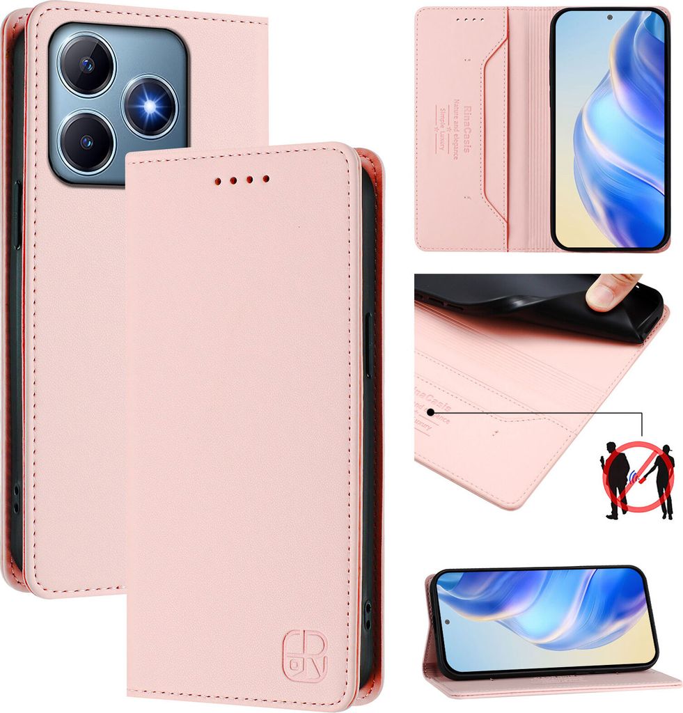 Lederhülle für Realme C63 4G/Realme C61 4G/Realme Note 60 Hülle Flip Brieftasche Kartenfächern Ständer Schutzhülle Pink