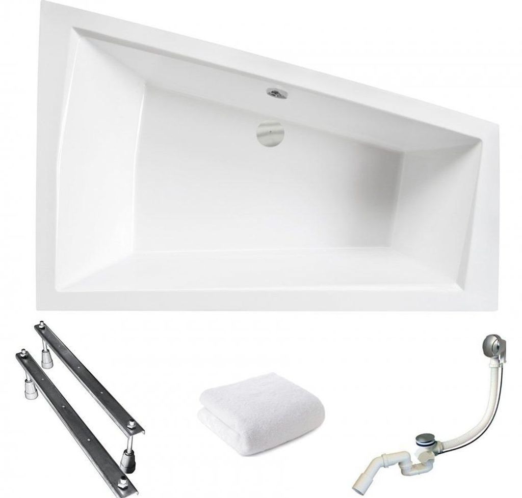 Aqua For You | Besco Asymmetrische Badewanne Intima Duo - Eckbadewanne - 170x125cm - - Antibakterielle Beschichtung - Mit Siphon Und Füßen - Acryl