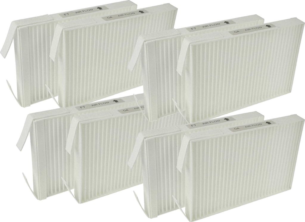 vhbw Filterset kompatibel mit Zehnder ComfoSpot 50 Lüftungsgerät - Luftfilter G4 / F7 (8 Stück), 18 x 12 x 4 cm, Weiß