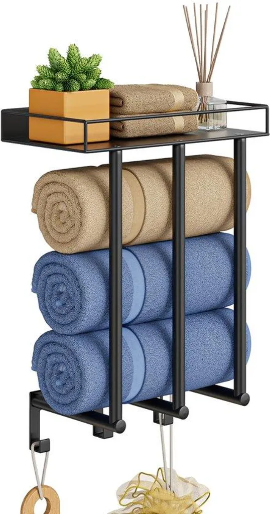 Support Serviettes Mural Métallique Noir S pour Petite Salle de Bains