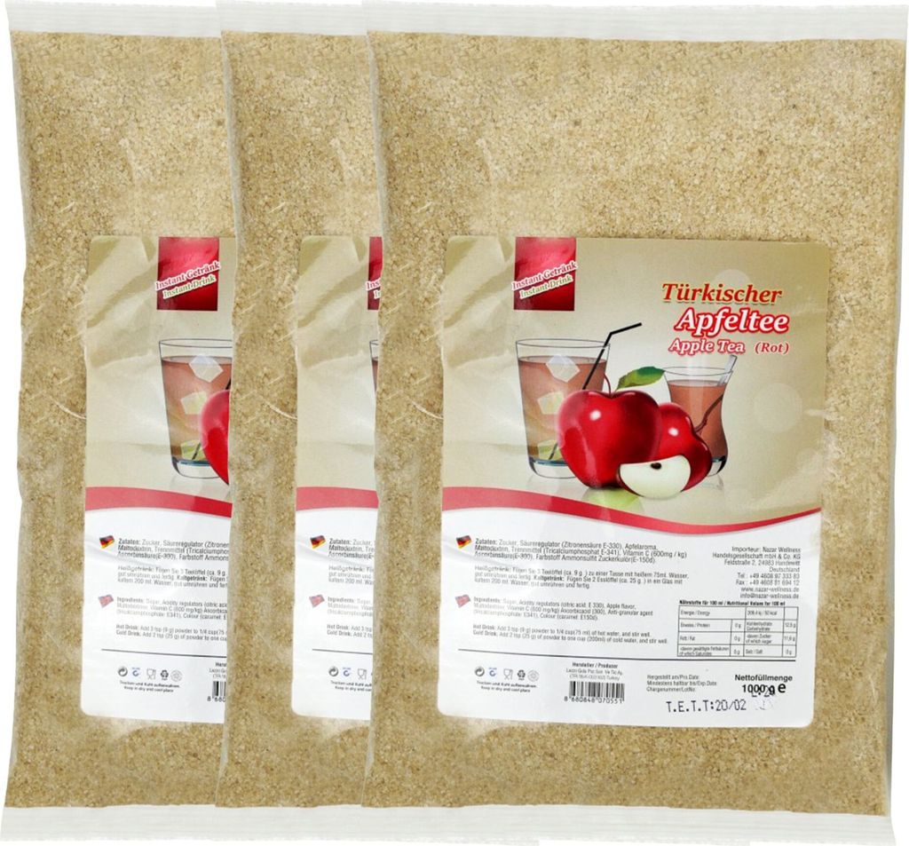 Türkischer Apfeltee rot 3x 1 kg Instant Pulver Instanttee Produktbild 