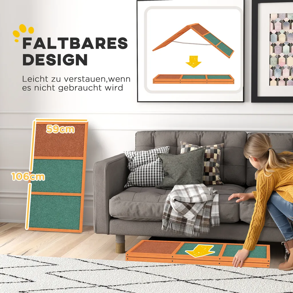 PawHut ponte di agilità per cani attrezzatura di agilità per cani con ponte pieghevole, superficie antiscivolo regolabile in altezza attrezzatura di agilità per giardino, 173 x 59 x 66 cm, arancione - 6