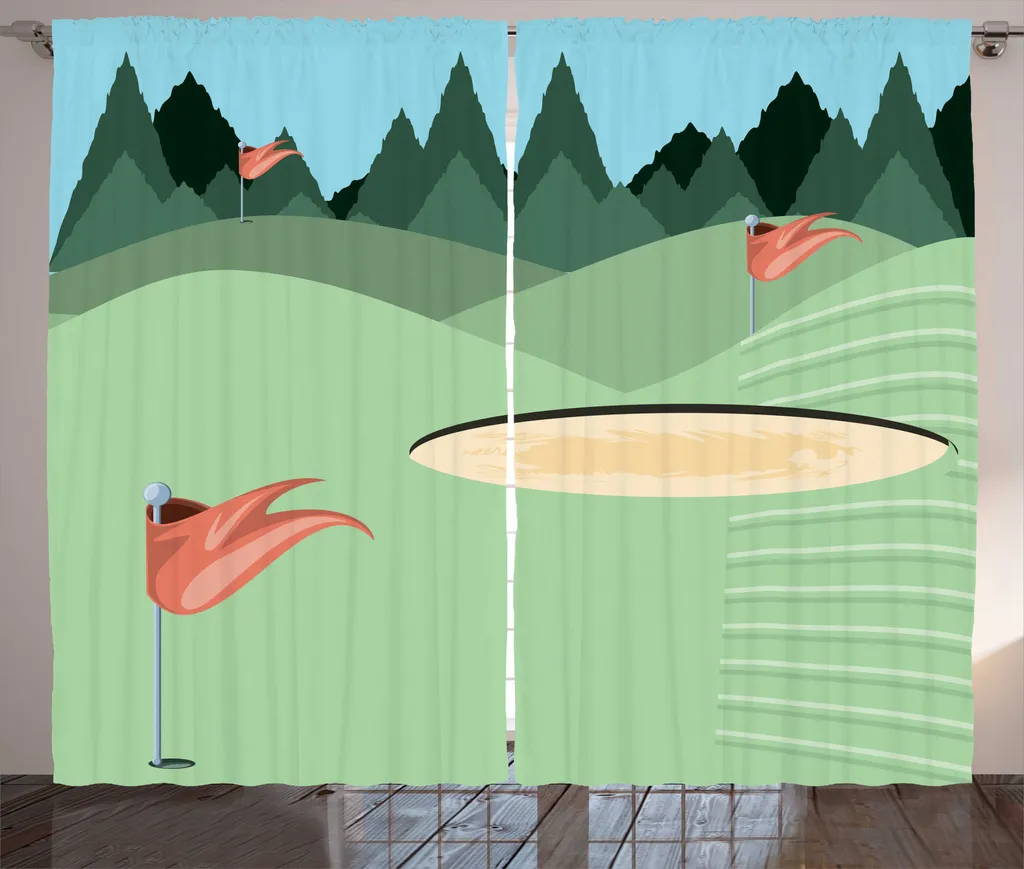 Paire de Rideaux Universels Décor de Golf et Collines Vert Forêt 280cm