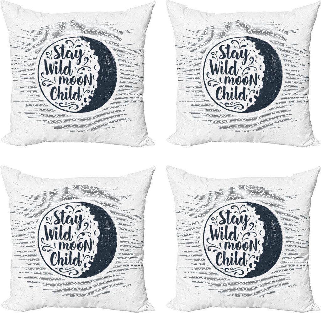 ABAKUHAUS Bleiben Sie wilde Mond-Kind Kissenbezug Set (4 Stück), Locken, Moderner Doppelseitiger Digitaldruck, 40 cm x 40 cm, Nachtblau Grau