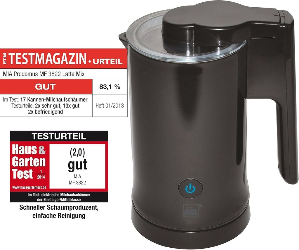 MilkTwister Elektrischer Milchaufschäumer 580 ml, kabellos, 3in1 (aufschäumen, erhitzen, kalt aufschäumen), inkl. 250g Kakaopulver, schwarz
