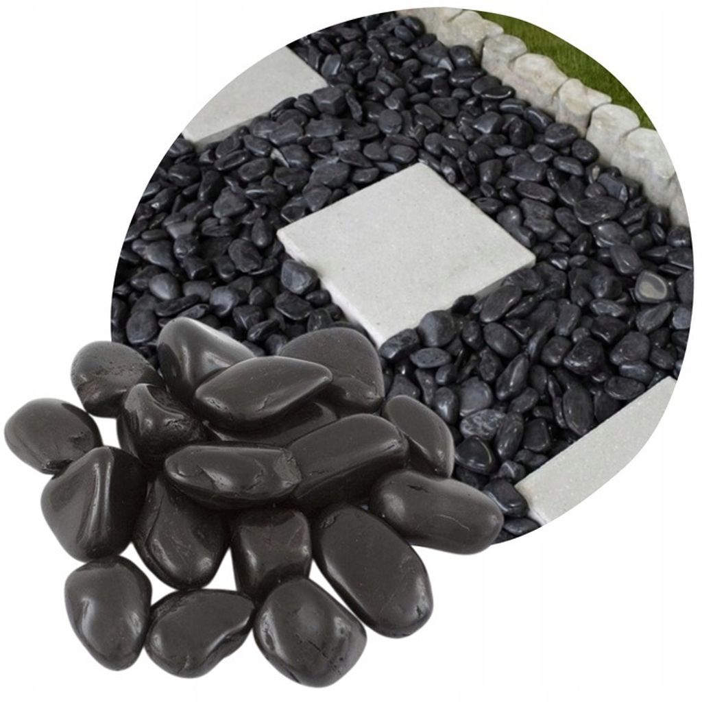 Schwarzer Polierter Kieselstein 2–4 cm, 20 kg – Glänzender Produktbild 