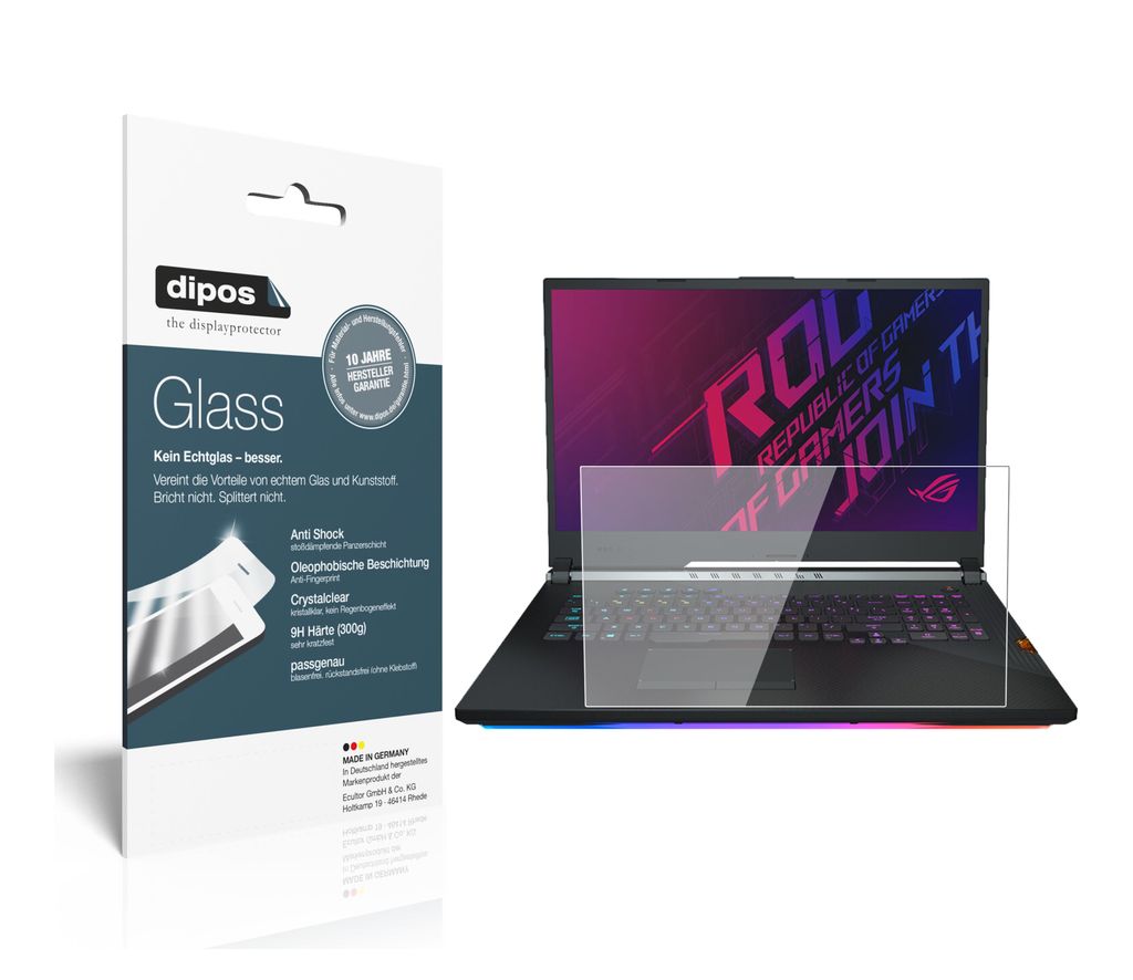 1x Schutzfolie für Asus ROG Strix Scar III G731GW-EV104T - Anti-Shock 9H Folie dipos Glass Kunststoffglas
