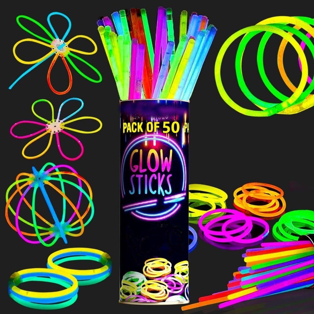 50er Set Leuchtstäbe bunt mit Armband- und Ball-Connectors, Neon Partylicht Sticks, wasserfest, ungiftig, langlebig, Knicklicht für Kinder & Erwa...
