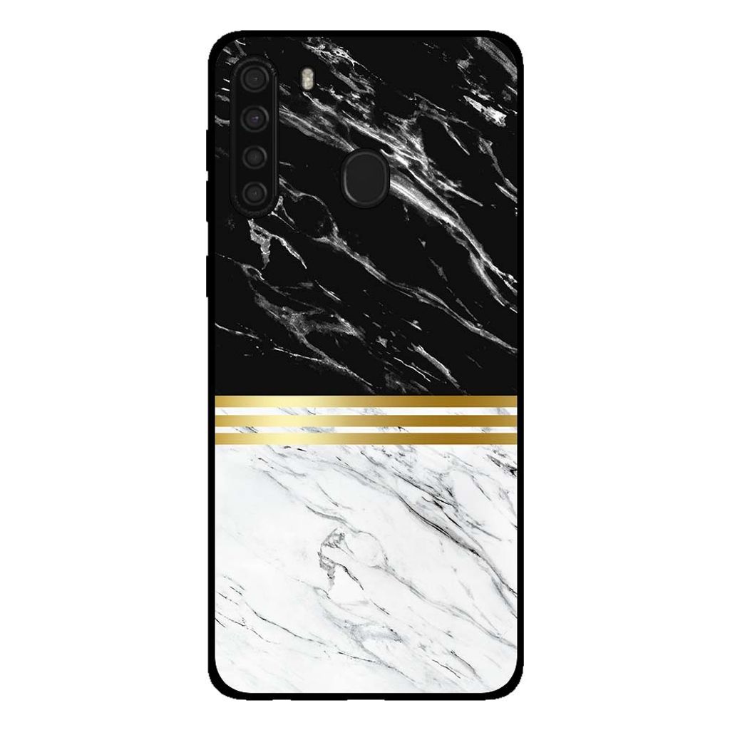 Smartphonica Handytasche für Samsung Galaxy A21 Marmor-Look - Rückseite Abdeckung Marmor Fall - Schwarz Weiß