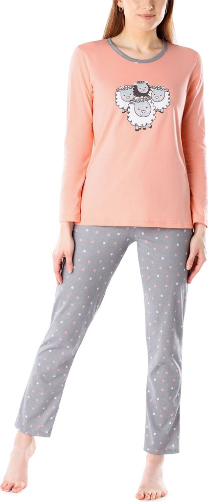 Merry Style Damen Schlafanzug MS10-169 (Lachs Grau/Schafe, XL)