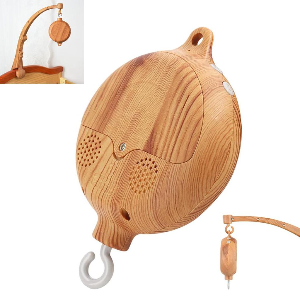 Mobile Babybett,Kinderbett Mobile Motor mit Drehbarem Haken 35 Melodie,Baby Mobile Spieluhr, Holzoptik Music Box Bettglocke