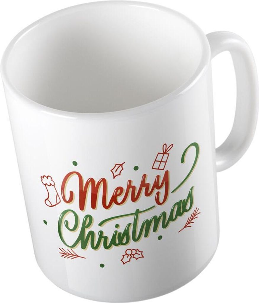 Huuraa Kaffeetasse Merry Christmas Grün Rot Geschenk Tasse Weiß 330ml Merry Christmas Grün Rot Präsent