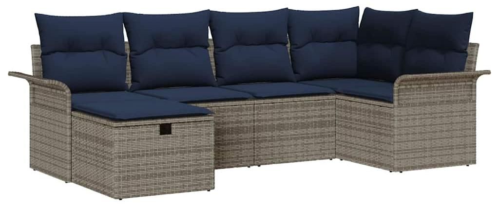 vidaXL Gartensofa-set mit Kissen mit Speicher 6 pcs Poly Rattan