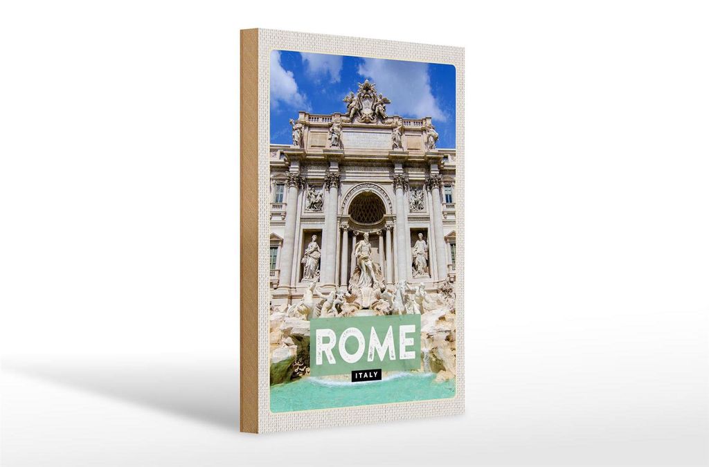 Holzschild Reise 20x30cm Rom Italien Trevi Fountain Brunnen
