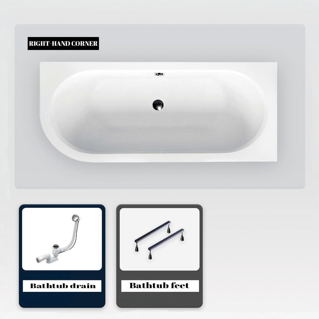 Asymmetrische Badewanne - 150 x 75 cm - Rechts - ohne Verkleidung - mit Füßen - Ablaufgarnitur Chrom - AVITA SLIM