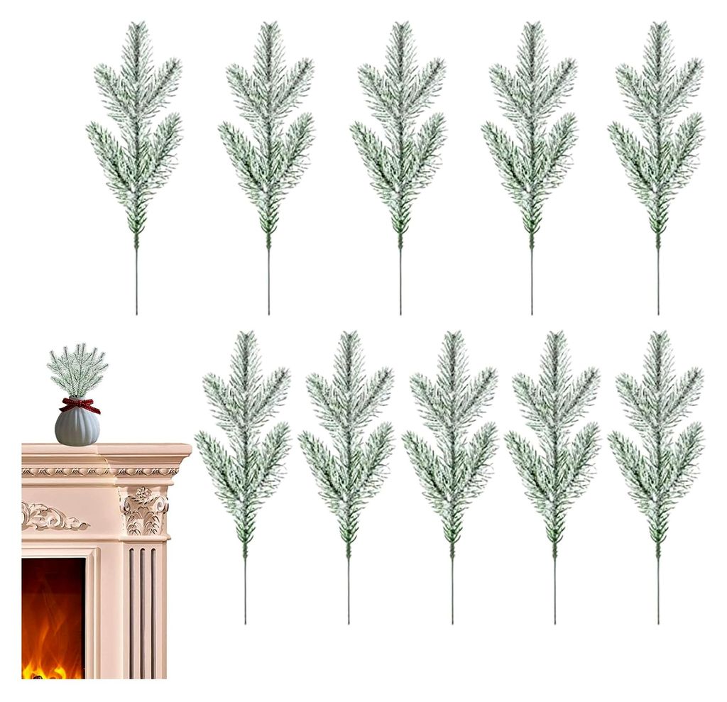 Kiefernzweige 10 Stück - Weihnachtsdekoration Kunst-Zedernzweige | Deko-Zweige für Vasen, Hochzeit, Wohnzimmer, Küche, Schlafzimmer