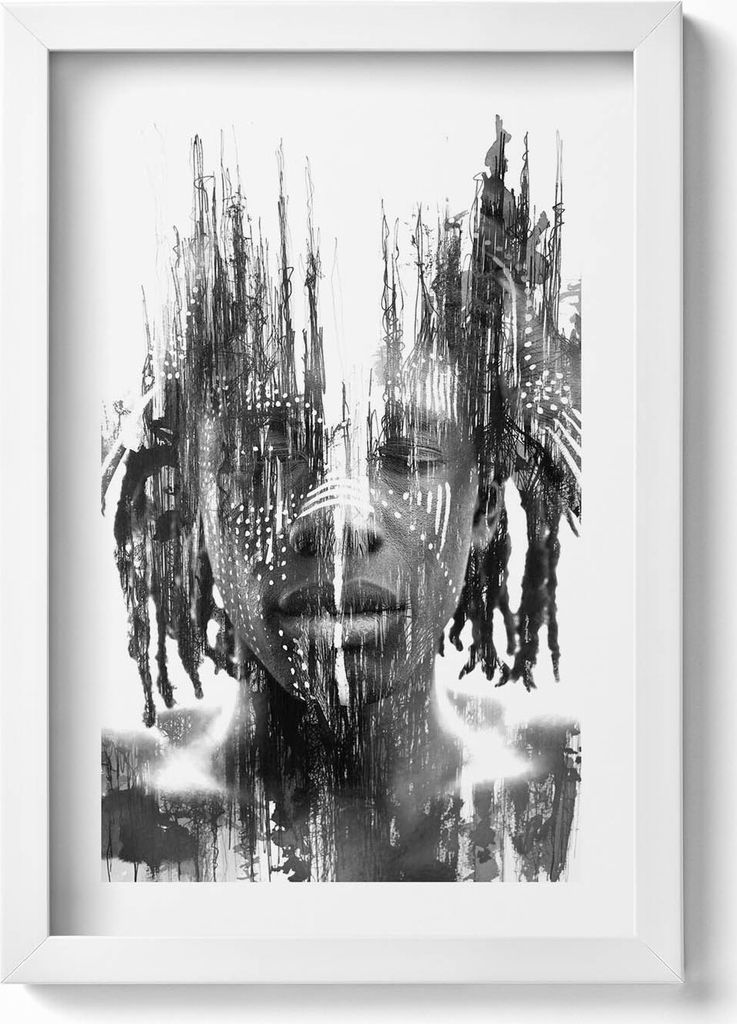 Illustration einer einheimischen afrikanischen Person– Wandbild mit Rahmen – Gerahmtes Bild – Wanddekoration – 20x30 cm – Weiß