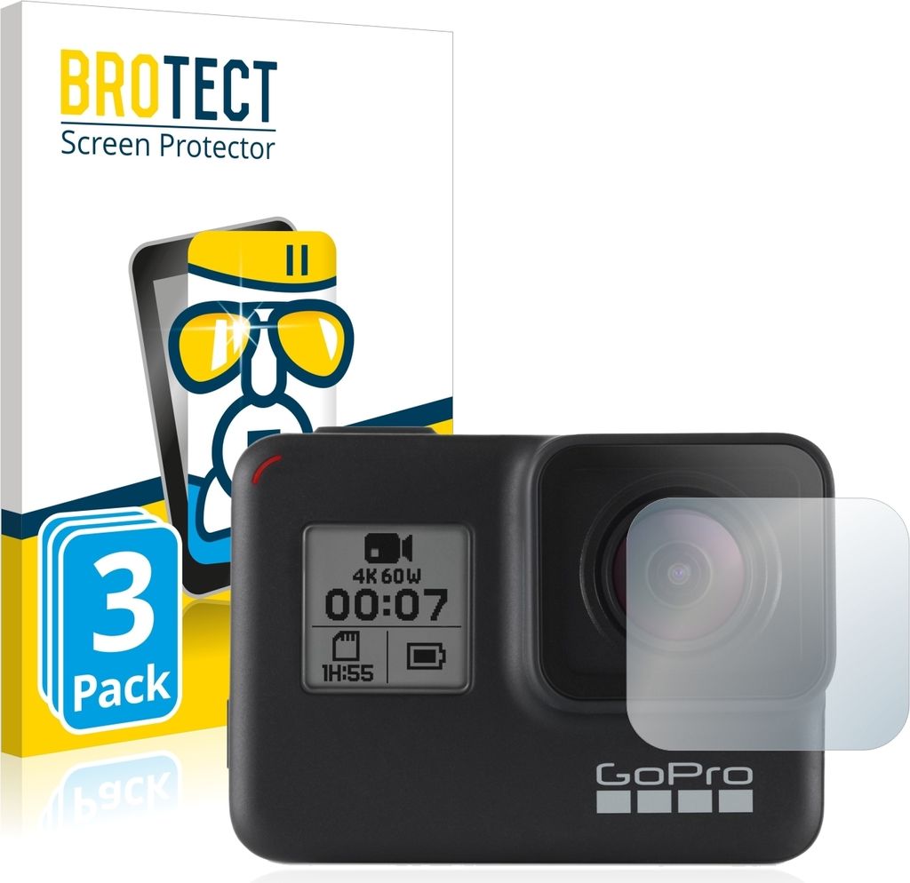 3x BROTECT Schutzglas für GoPro Hero 7 Black (Linse) Schutzfolie Panzer Folie Glas Display Schutz klar