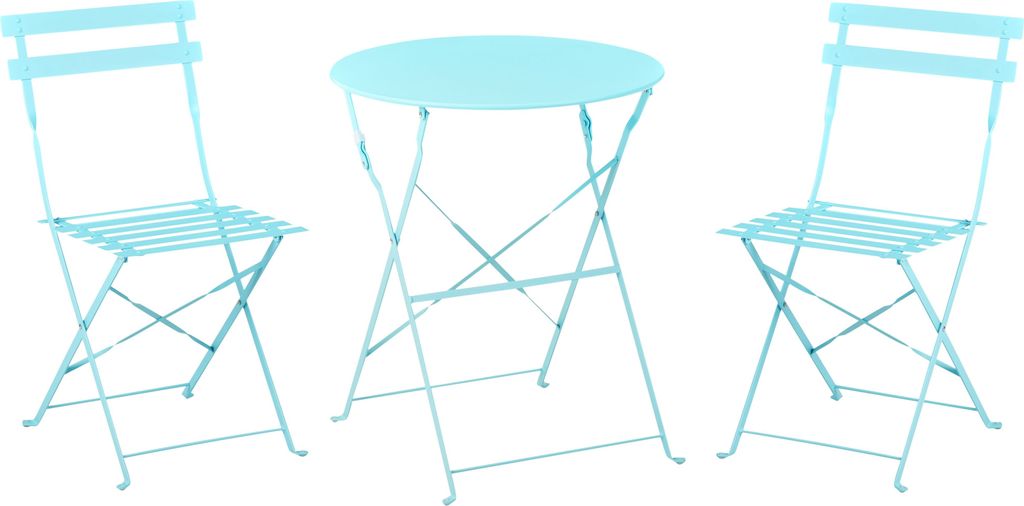 BELIANI Balkonset Türkis Stahl 3-Teilig Runder Tisch mit 2 Stühlen Zusammenklappbar Modern Französicher Stil Terrasse Garten Outdoor Ausstattung