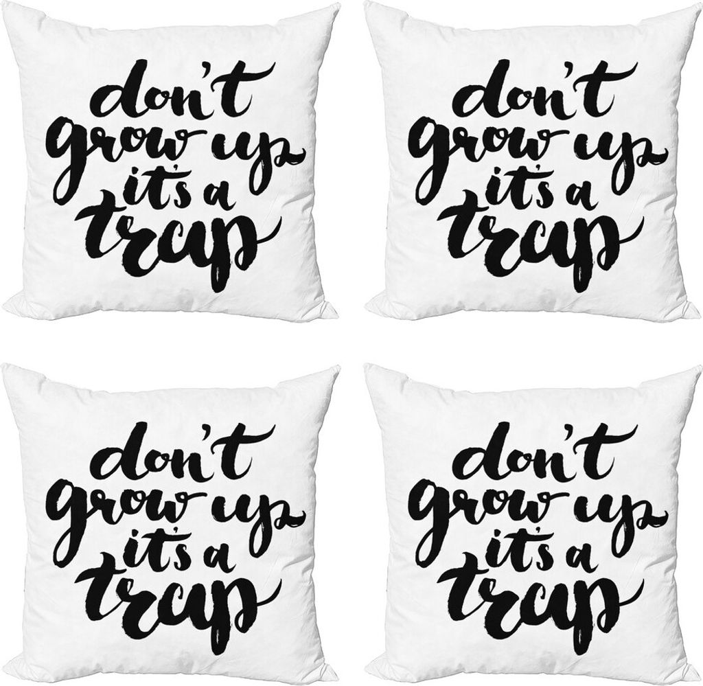 ABAKUHAUS Sprichwort Kissenbezug Set (4 Stück), Motivation Leben Letters, Moderner Doppelseitiger Digitaldruck, 45 cm x 45 cm, Schwarz und weiß