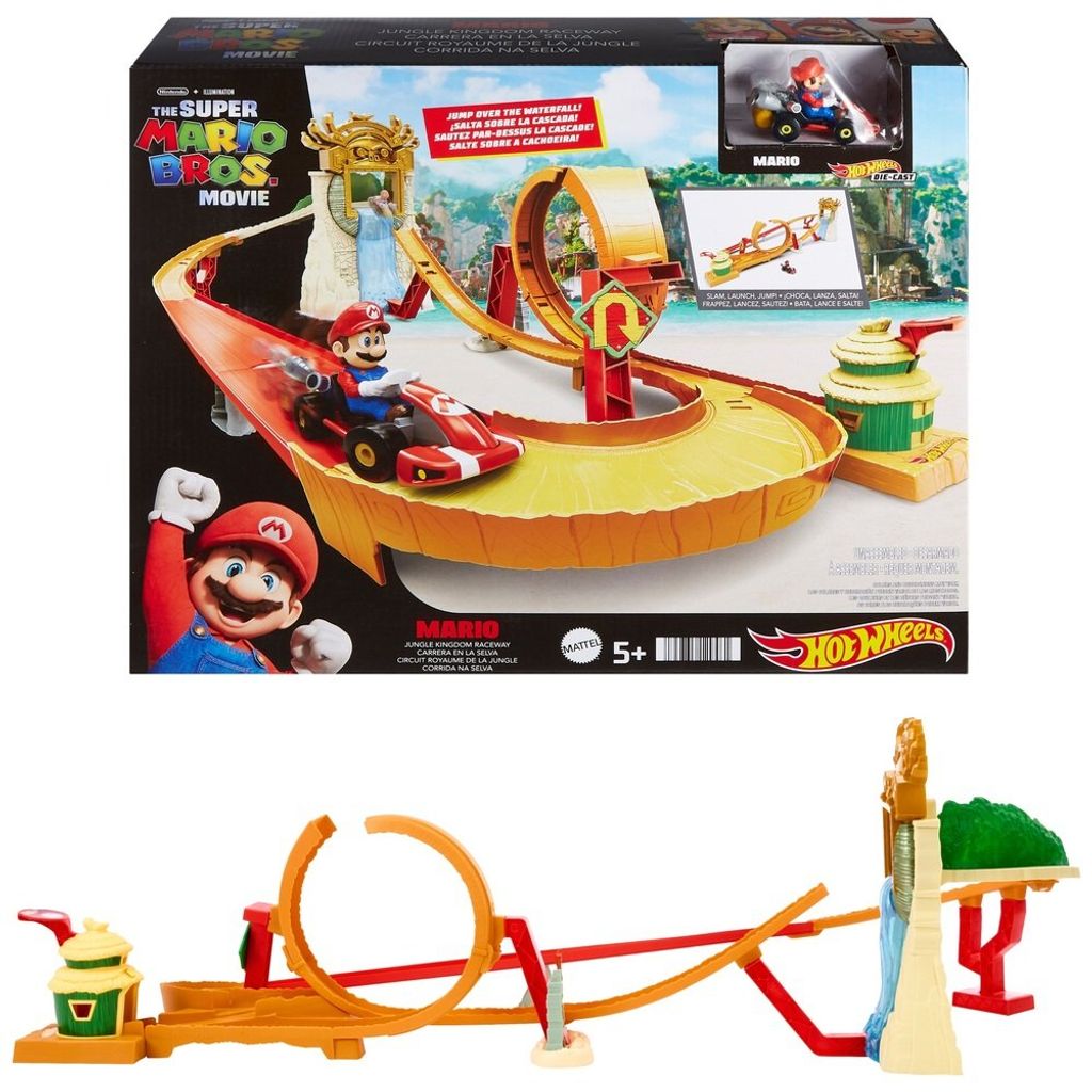 Mattel HMK49 - Hot Wheels - Super Mario Bros. Film - Dschungel-Königreich Rennbahn mit Mario