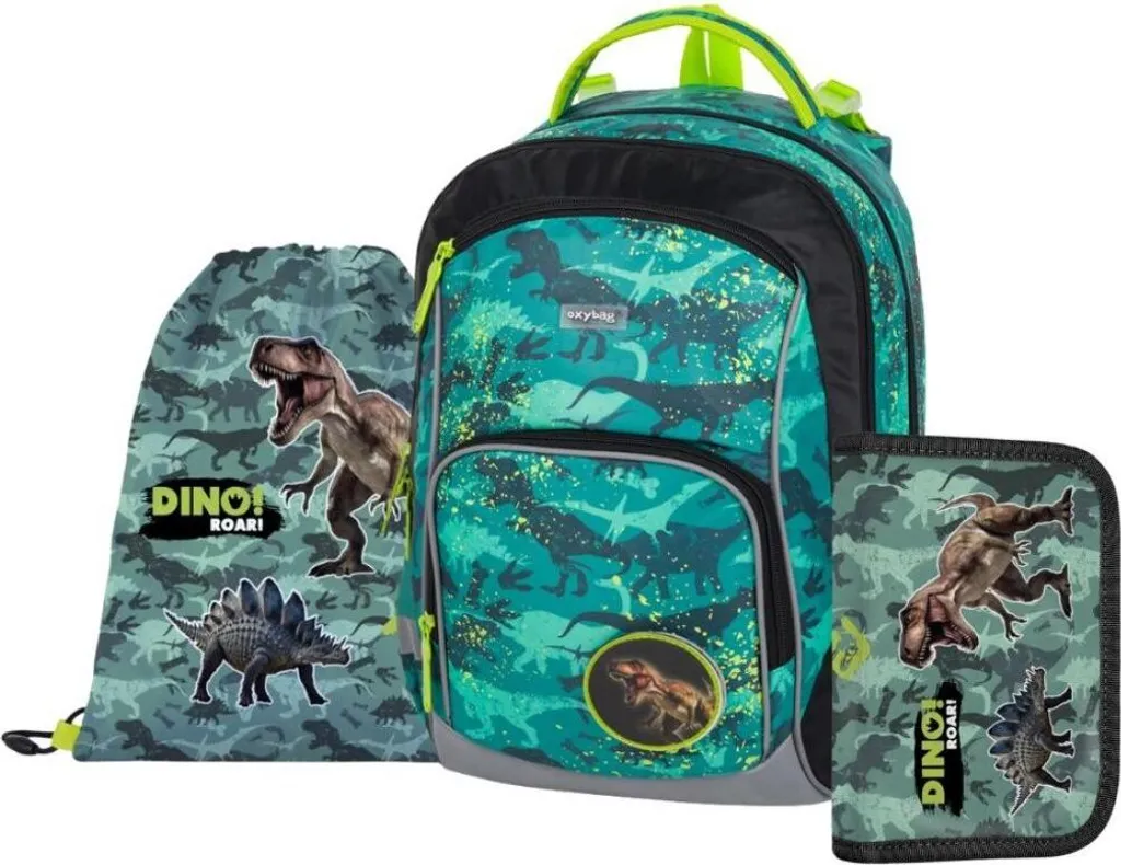 Sac à dos Dinosaure ergonomique vert OXY GO Dino avec accessoires gym