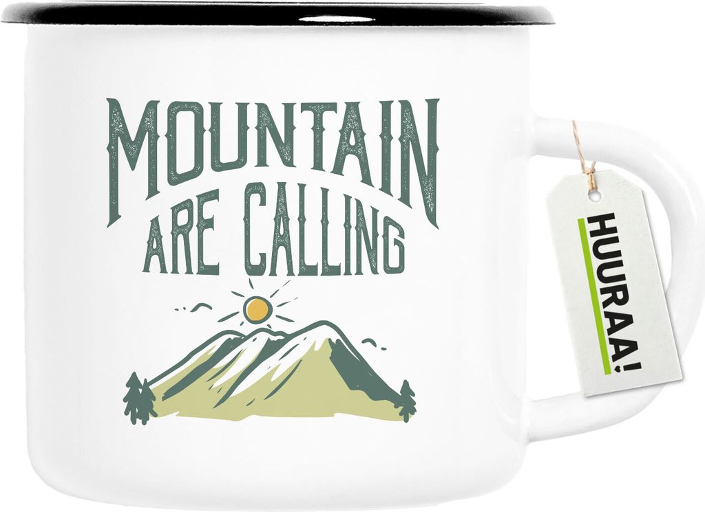Huuraa Emaille Tasse Mountain are calling Berge 300ml Vintage Campingbecher Geschenkidee