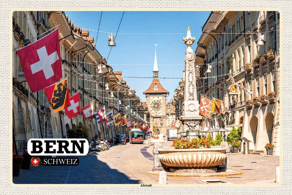 vianmo Holzschild 20x30 cm Bern Schweiz Altstadt Flaggen Bildmotiv Reisemotiv Abenteuer Reisen