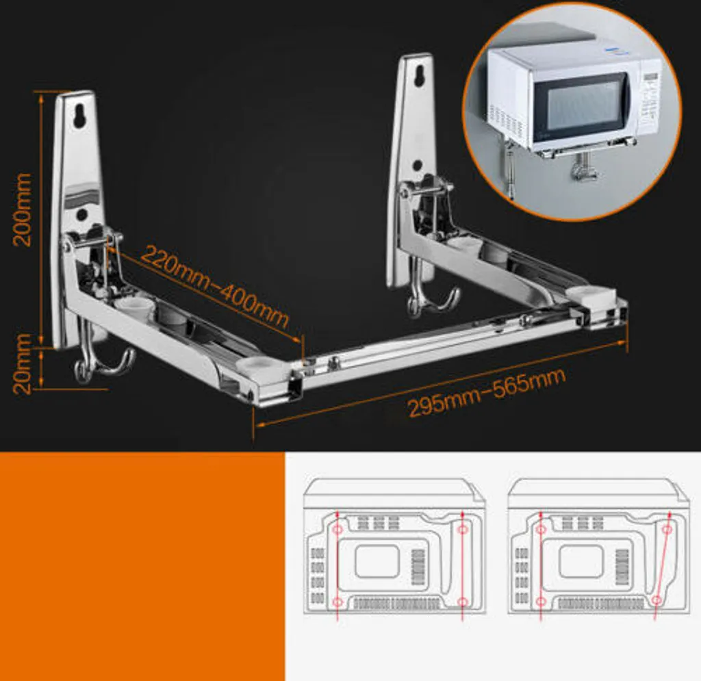 Support mural extensible inox pour micro-ondes - Modèle Pro-200 Argent - 2