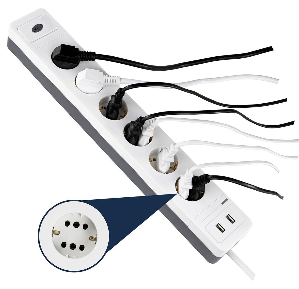 REV Combi Prise multiple 6x + 2x USB 1,4m + ÜSS Image du produit 