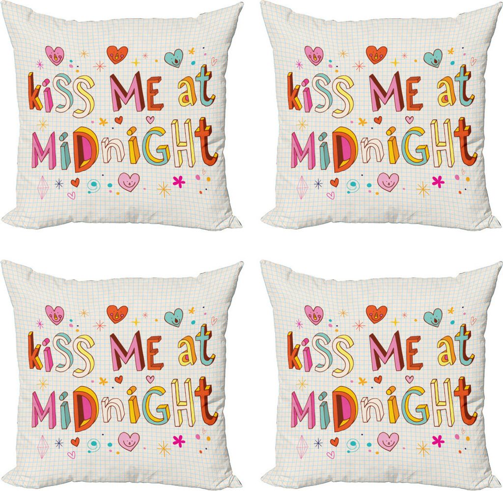 ABAKUHAUS Küss mich Kissenbezug Set (4 Stück), Bunte Buchstaben Wörter, Moderner Doppelseitiger Digitaldruck, 40 cm x 40 cm, Mehrfarbig