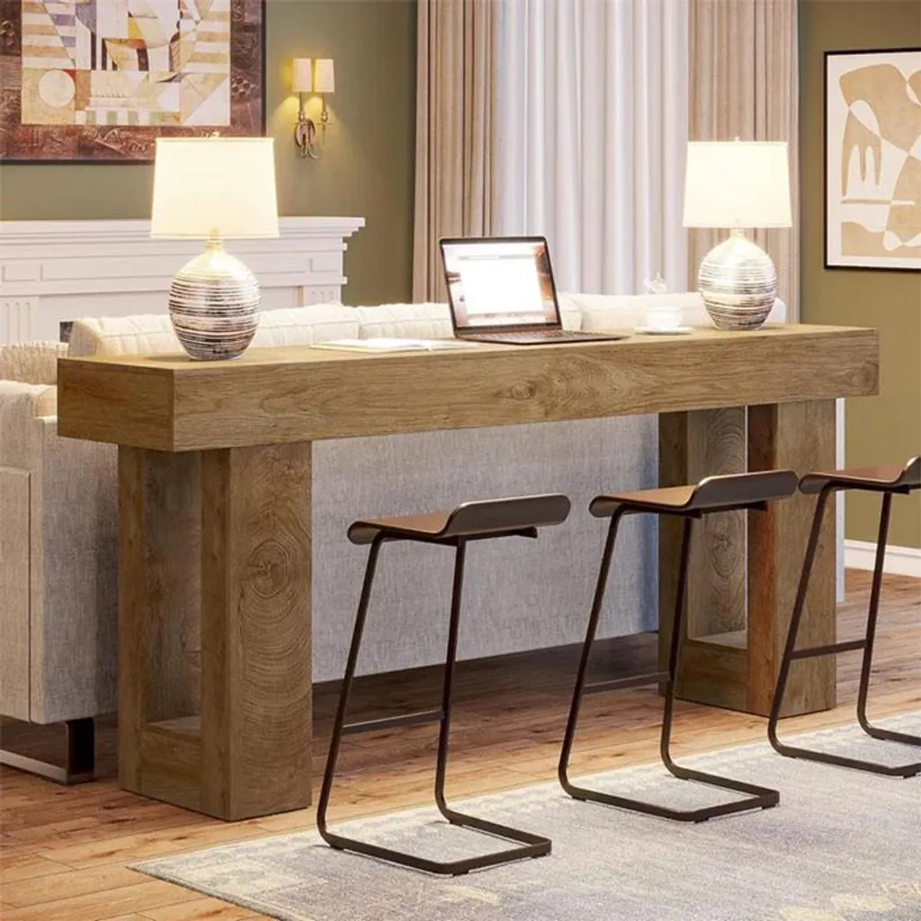 Console Table d'appoint HOGA-JW0908 160x35x85 cm Bois Marron Clair