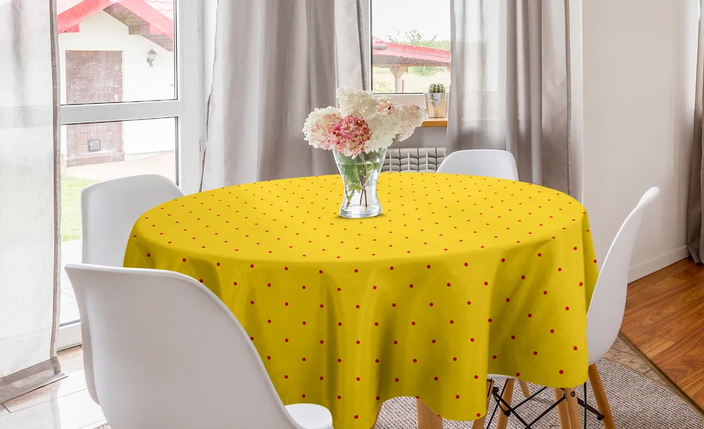 Tovaglia Rotonda Vintage Pois ABAKUHAUS 150cm Giallo Vermiglio