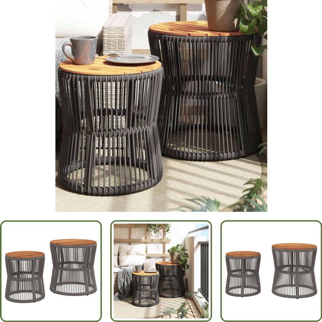 The Living Store Garten-Beistelltische 2 Stk. mit Holzplatte Grau Poly Rattan