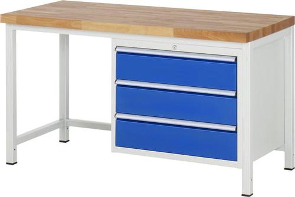 Werkbank mit 3 XL Schubladen - Vollauszug - 180:3 - 840 x 1.500 x 700 mm (HxBxT) - Traglast 1.250 kg - Buche