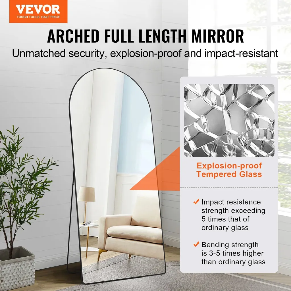 Miroir Mural Anti-Éclats 180x81cm pour Agrandir une Pièce avec Support - 2