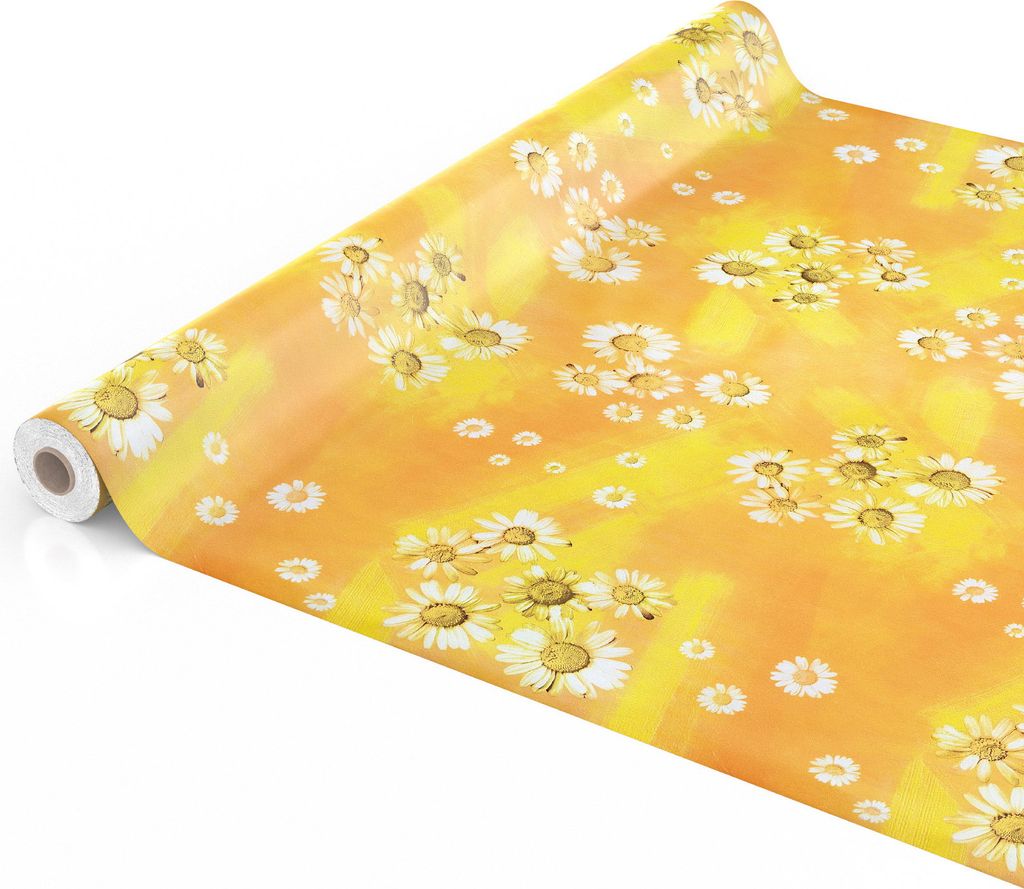 Tischdecke Wachstuch Blumen Gelb Robust Wasserabweisend Breite 140 cm Länge 300 cm