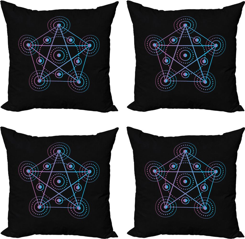 ABAKUHAUS Pentacle Kissenbezug Set (4 Stück), Geometrie, Moderner Doppelseitiger Digitaldruck, 40 cm x 40 cm, Schwarz Blau und Pink