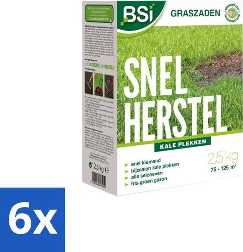 Graszaad-Set - 2,5 kg - Dicht & Sterk Gazon - 6 Stück - Mehrfachverwendung - Gartengeräte