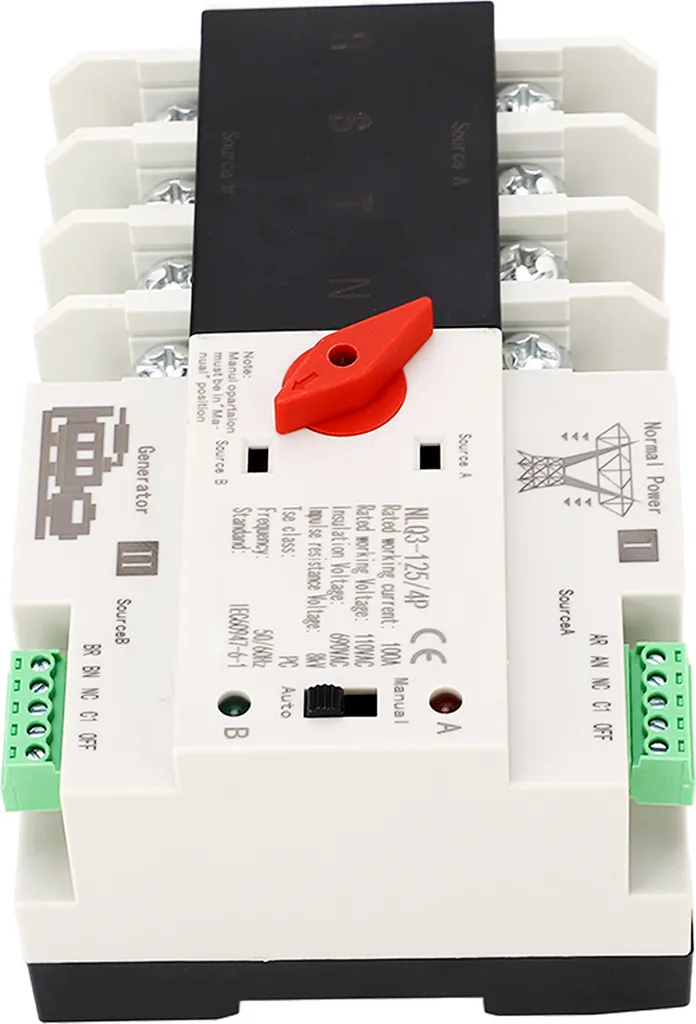 Inverseur automatique rail DIN biphasé triphasé 4 pôles 100A