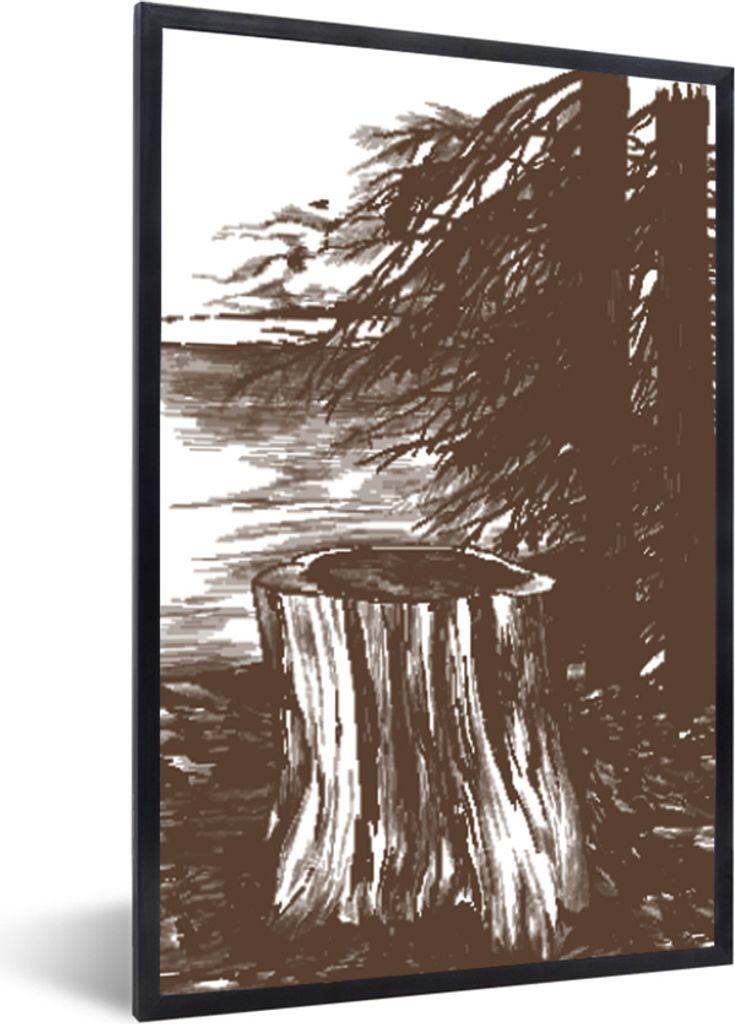 MuchoWow MuchoWow Gerahmtes Poster Baum - Meer - Illustration 60x90 cm - Poster mit zchwarzem Bilderrahmen - Kunst